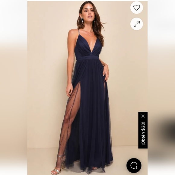 Rare Beauty Navy Blue Tulle Backless Maxi Dress - Picture 1 of 8